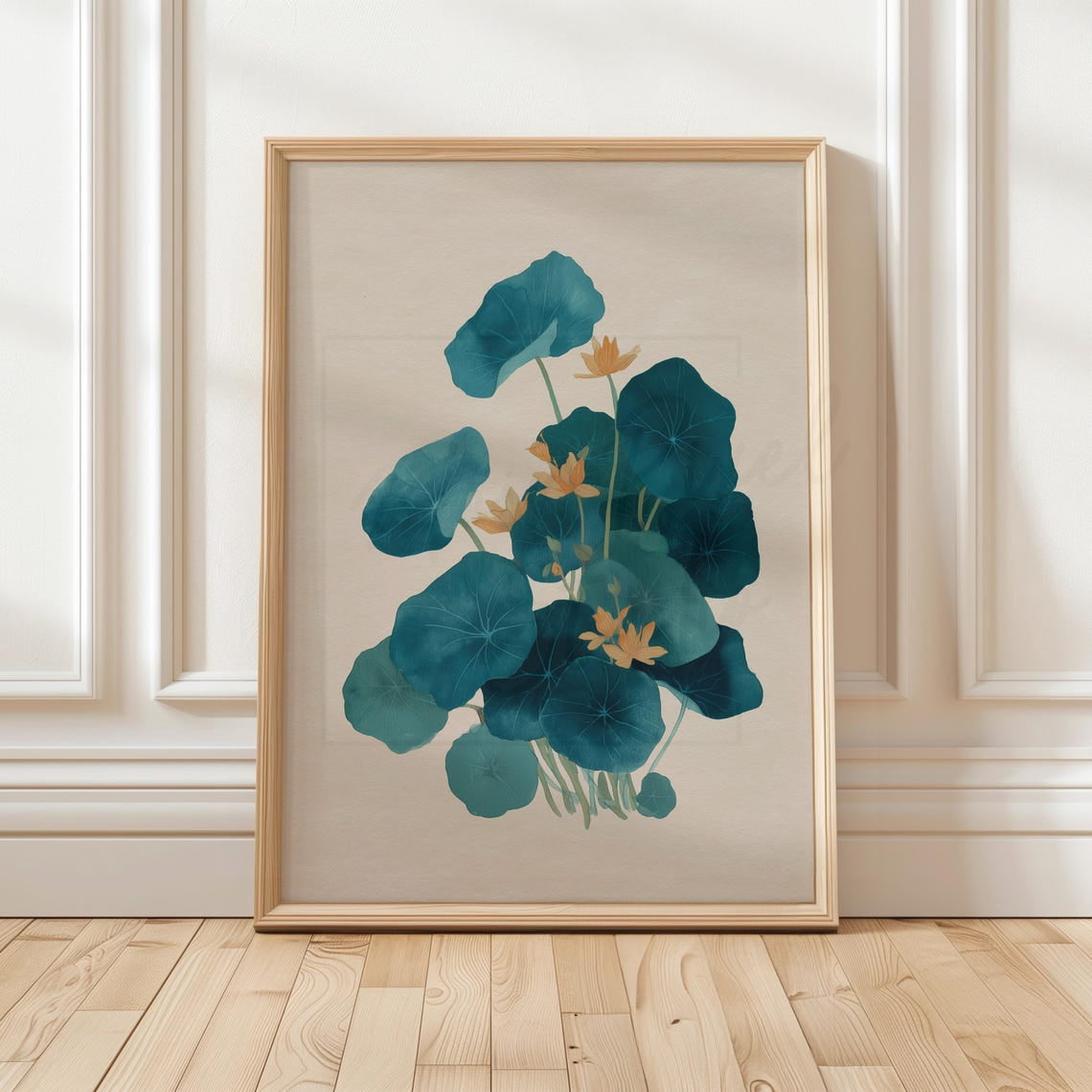 Japanese Lotus Botanical Wall Art Print, Minimalist Woodblock - Walmart.com