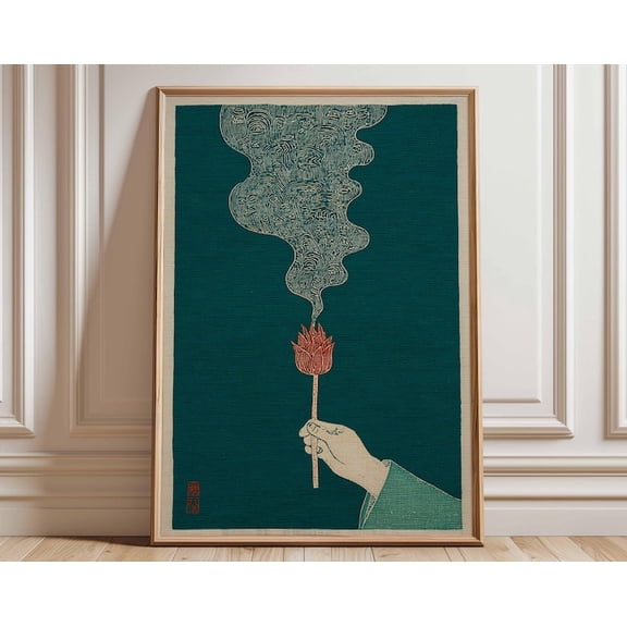 Japanese Lotus Minimalist Zen Hand Wall Art Print, Unframed Paper Poster 8x10in