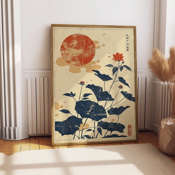 Japanese Lotus Sun Art Wall Decor, Unframed Poster