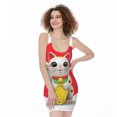 thumbnail image 1 of Japanese Lucky Cat Maneki Neko Print Sleeveless Bodycon Dress, Pet Cat Fashion Summer Maxi Dress For Women, 1 of 4