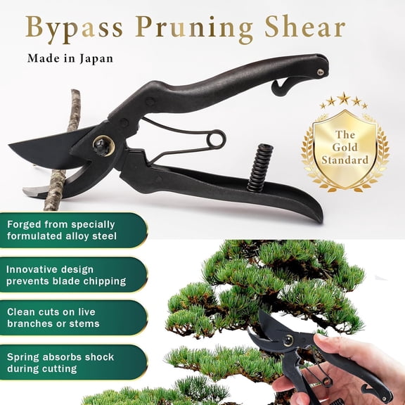 Japanese-Made Bypass Pruning Shears, Hand Pruner for Live Branches & Stems up to 0.59 Inch, Precision Garden Tool for Gardening, Bonsai, Flowers & Plants (Cusion-Spring Model)
