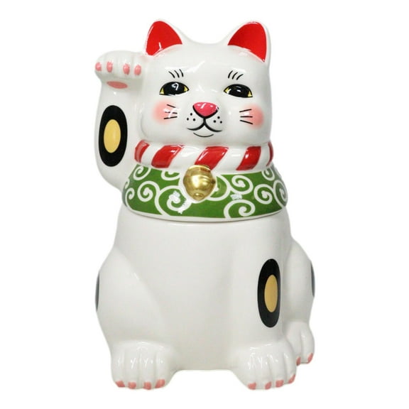 Japanese Maneki Neko Lucky Fortune Charm Cat Ceramic Cookie Jar Figurine