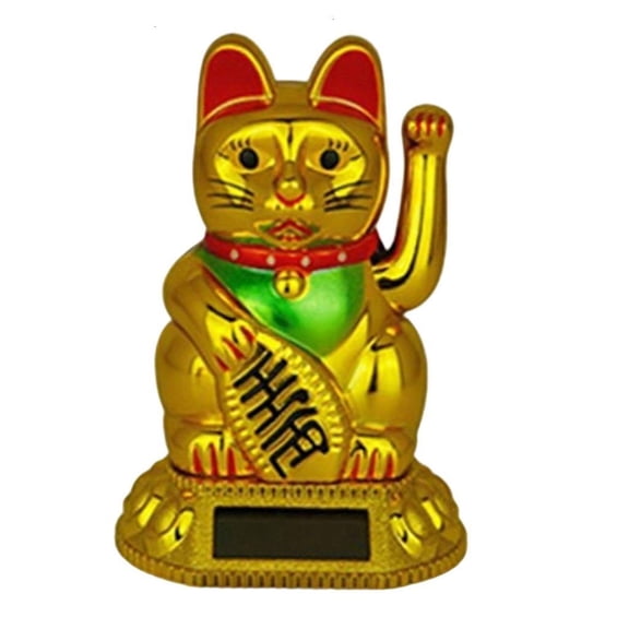Japanese Maneki Neko Solar Operated Waving Arm Figurine Office Desk Best Symbol