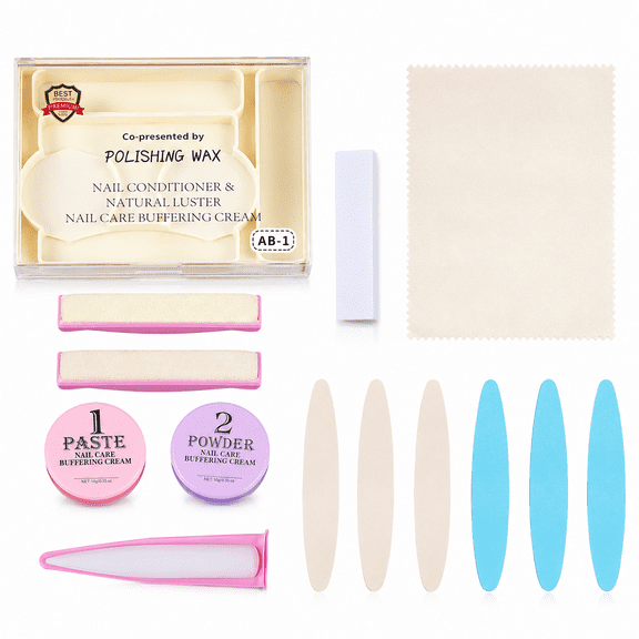 Japanese Manicure Kit, Nail Polishing and Buffing Set with Buffer Shine, Natural Nail Prep Kit for Women Girls Beginner Home Salon Use