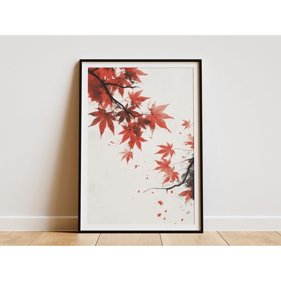 Japanese Maple Leaf Poster Minimalist Autumn Wall Art Print Red Leaves Botanical Home Decor Modern Asian Zen Style Paper Poster Japanese Art