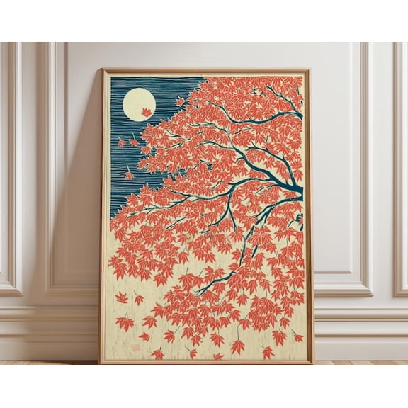 Japanese Maple Moonlit Landscape Wall Art Print