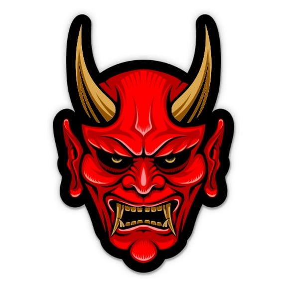 Japanese Mask Demon - 5" Vinyl Sticker - For Car Laptop I-Pad - Waterproof Decal