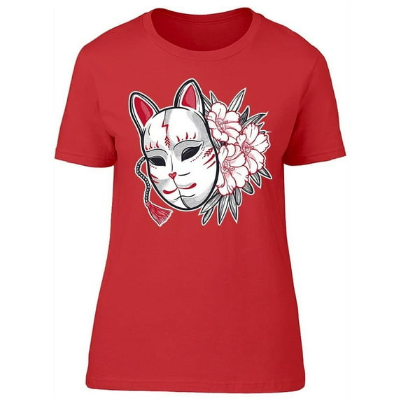 Japanese Mask Fox With Flowers T-Shirt Women -Image by Shutterstock, Female Medium