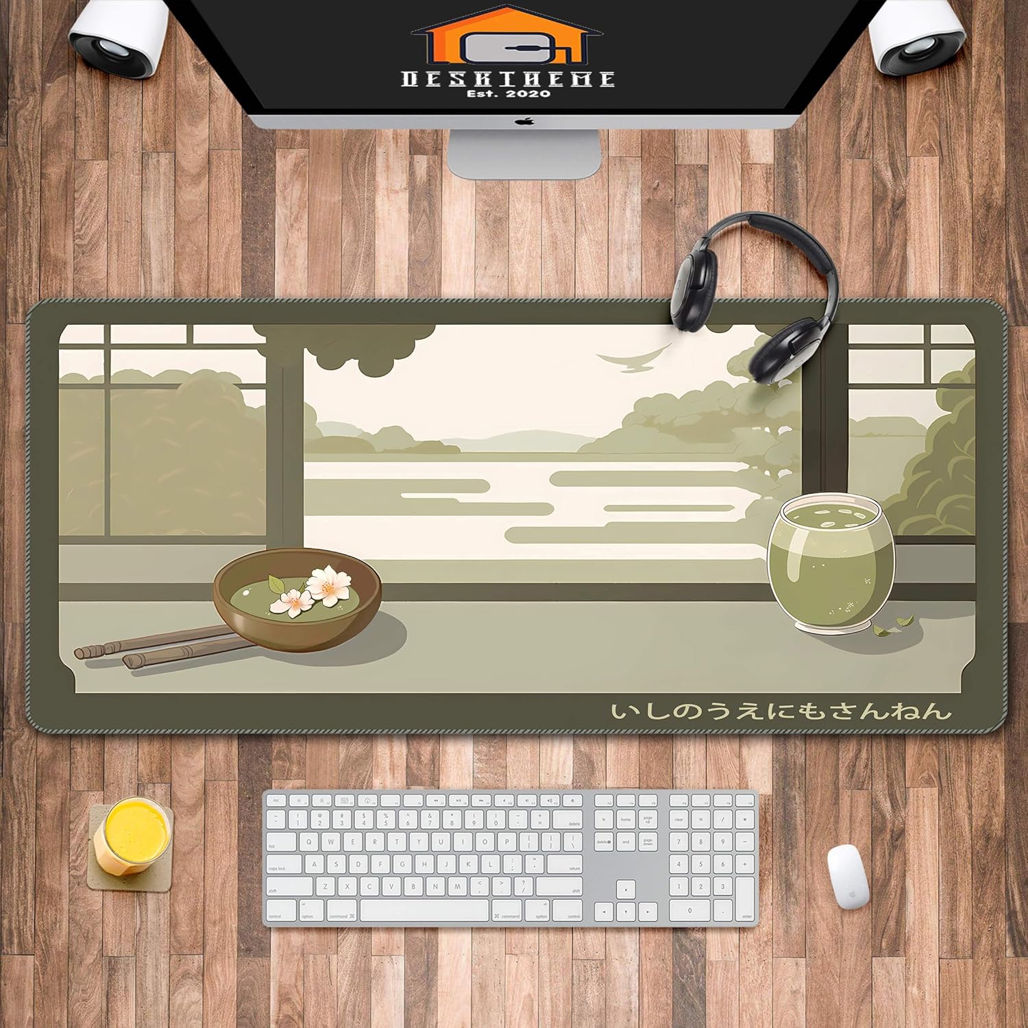 Japanese Matcha Desk Mat, Anime Kawaii Mouse Pad, Green Large Long