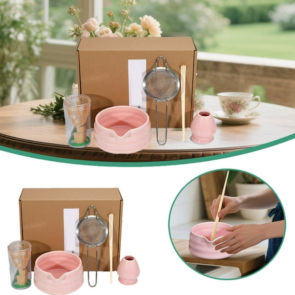 Japanese Matcha Tea Preparation Set Complete Ceramic Bowl Spoon and Stand Kit