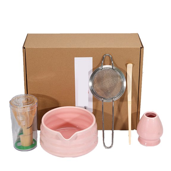 Japanese Matcha Tea Preparation Set Complete Ceramic Bowl Spoon and Sieve Kit