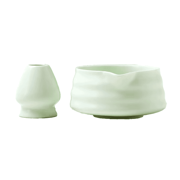 Japanese Matcha Tea Set - 2 Piece Ceramic Bowl with Spout & Bamboo Whisk Holder, Ideal for Tea Ceremony, Office or Gift,1Set x Japanese Matcha Tea,As Shown