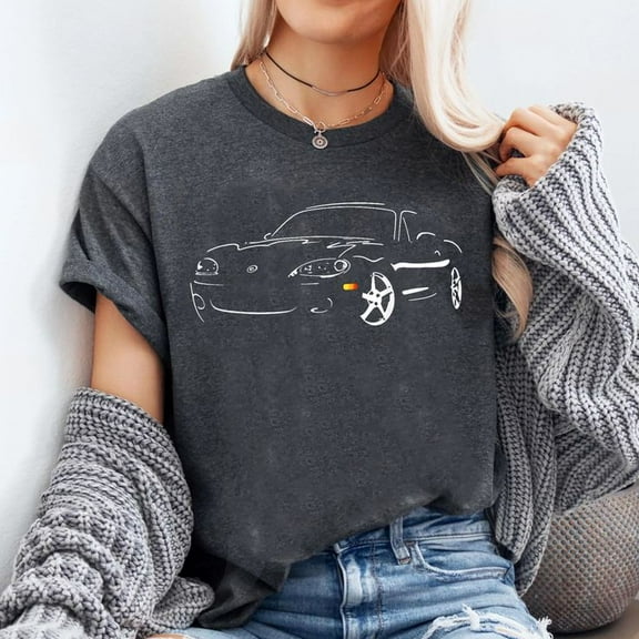 Japanese Miata Car Retro Roadster Outline Gift For Car Lover T-Shirt, Men's And Women's Graphic Tee 100% Cotton by TBun, Full Sizes S-5XL