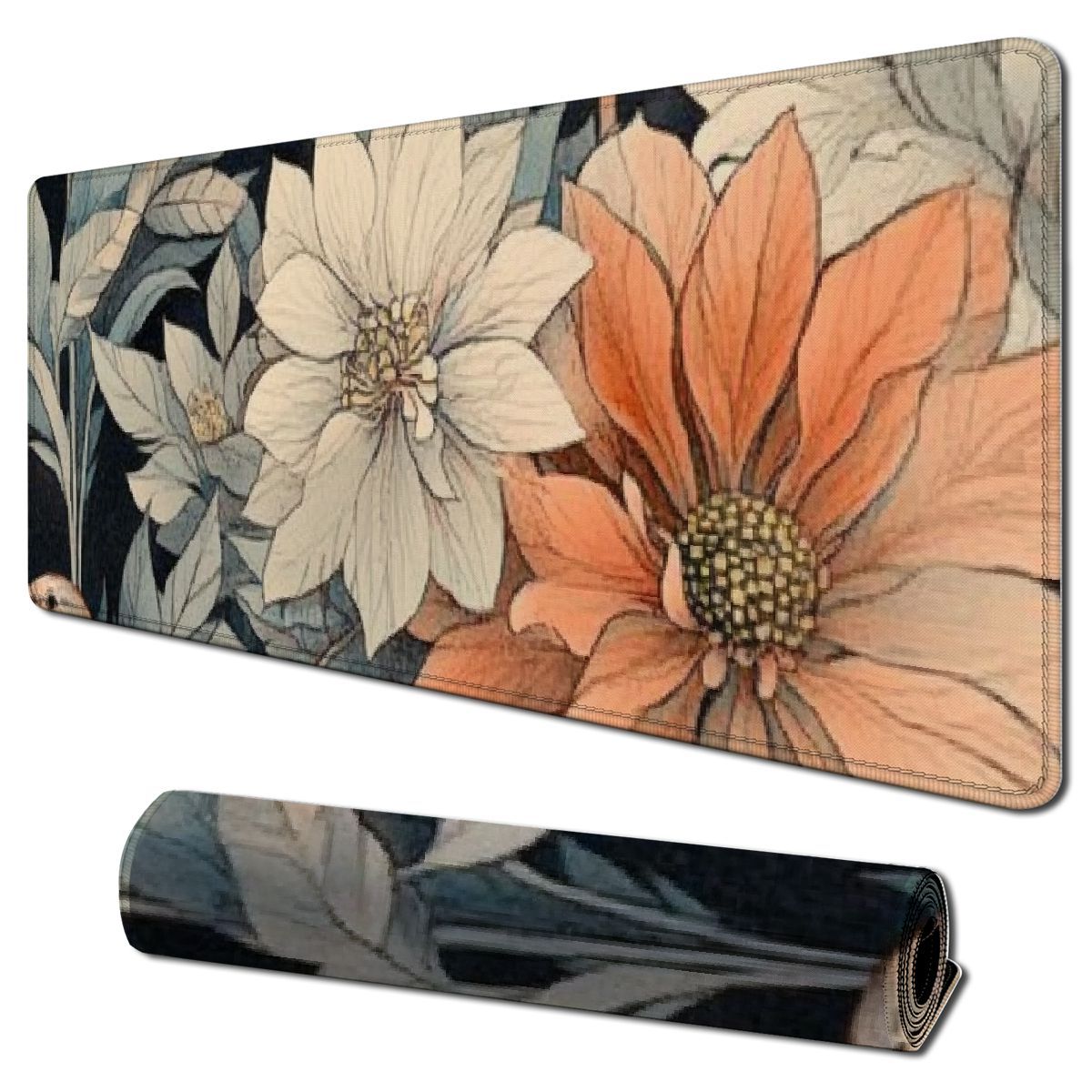 Japanese Minimalist Floral Desk Mat Aesthetic Flowers XL Large Extended ...