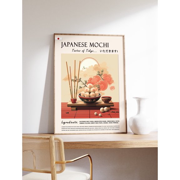 Japanese Mochi Dessert Poster, Kitchen Food Art Print, Poster Only