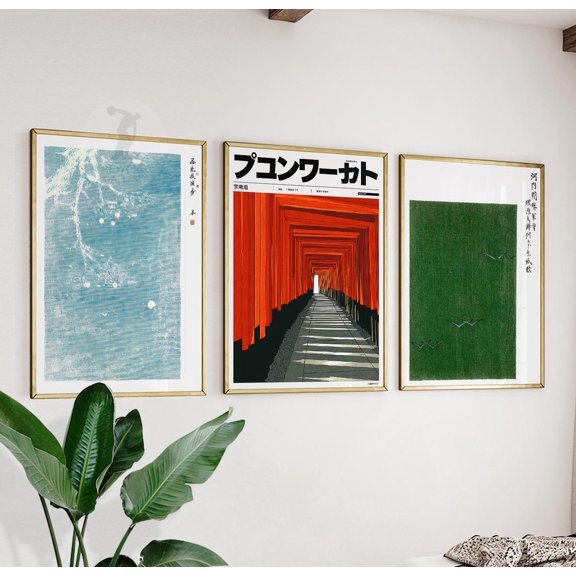 Japanese Modern Poster Set Asian Wall Art Prints Red Torii Gate Minimal Decor Trio Set 3