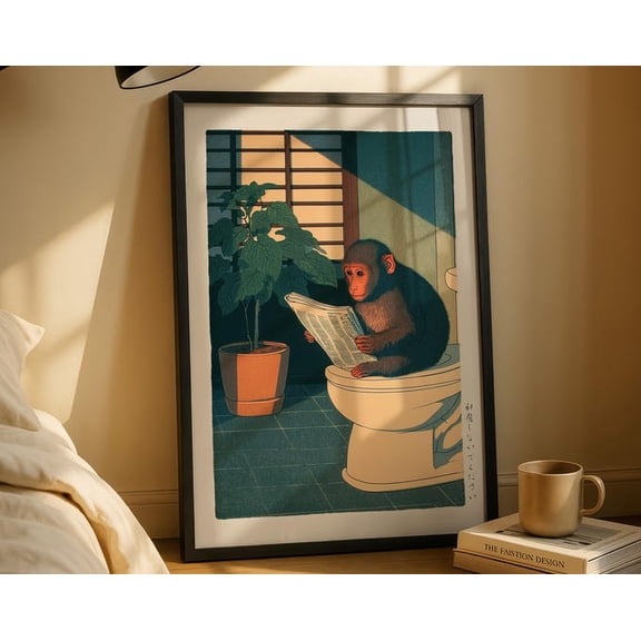 Japanese Monkey On Tet Wall Art Print, Unframed Paper Poster 8x10in