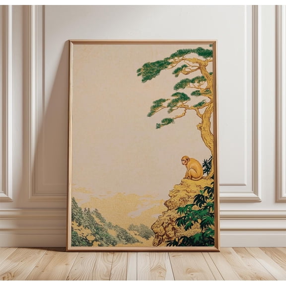 Japanese Monkey Poster Landscape Wall Art Mountain Nature Print Asian Scenic Decor 1