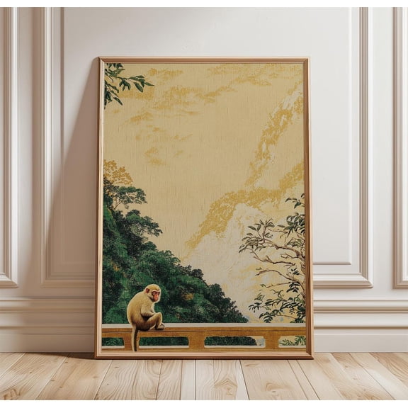Japanese Monkey Poster Vintage Landscape Wall Art Mountain Nature, Unframed Poster