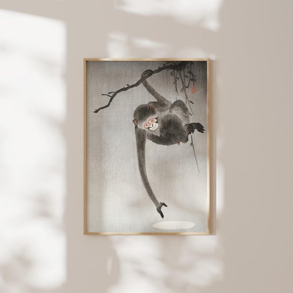 Japanese Monkey Reflection Moon Ohara Koson Animal Botanical Wall Decor Unframed Paper Print
