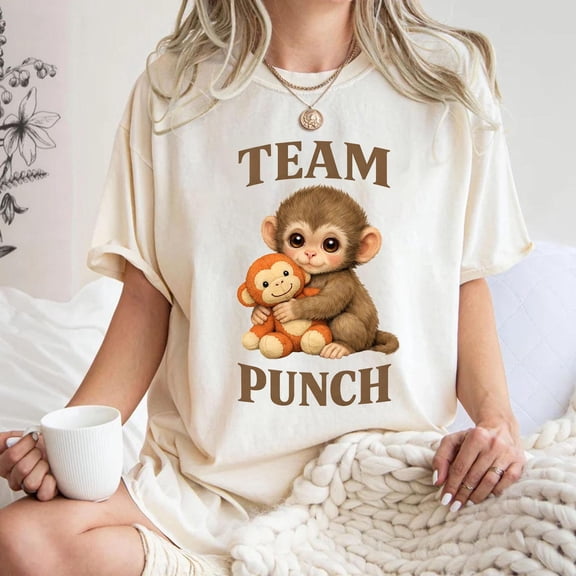 Japanese Monkey Team Punch Viral Lonely Baby Monkey With Plush Toy T-Shirt All Size S-5XL