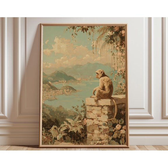Japanese Monkey Vintage Nature Landscape Wall Art Print, Unframed Paper Poster 24x36in