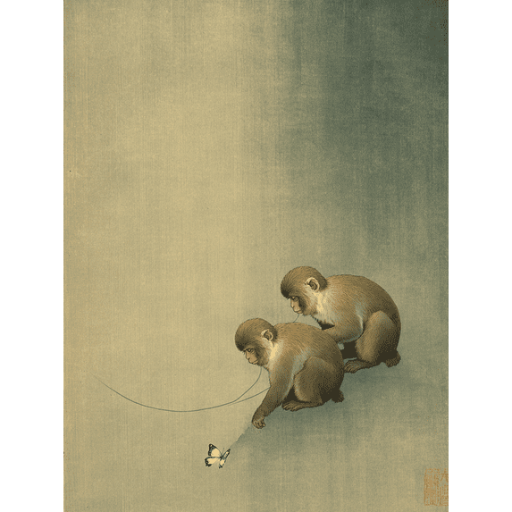Japanese Monkeys And Butterfly Canvas Print,Animal Wall Decor for Living Room Bedroom Office