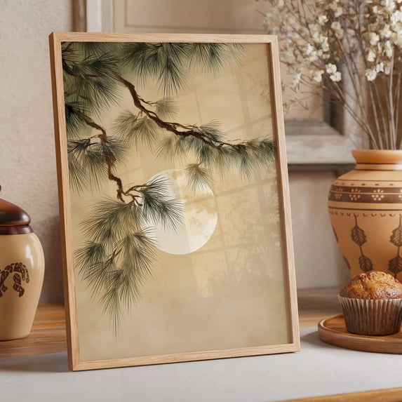 Japanese Moon Wall Art Poster Zen Pine Branch Poster Oriental Nature ...