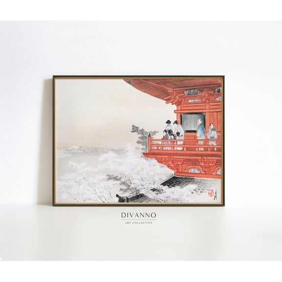 Japanese Mount Fuji Mountain Temple View Japan Landscape Art, UNFRAMED Size 16x16