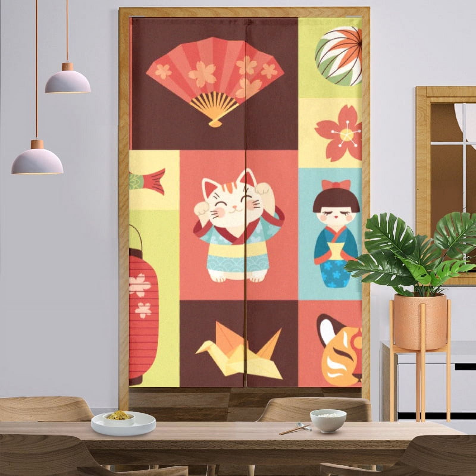 Japanese Mount Fuji Red Sun Door Curtain Kitchen Doorway Partition Feng ...
