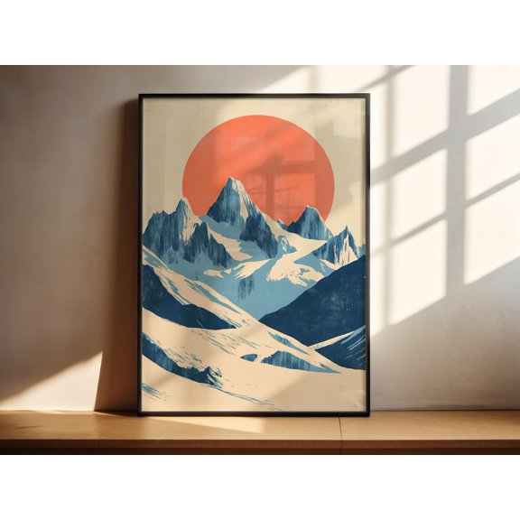 Japanese Mountain Alpine Woodblock Poster , Poster Only