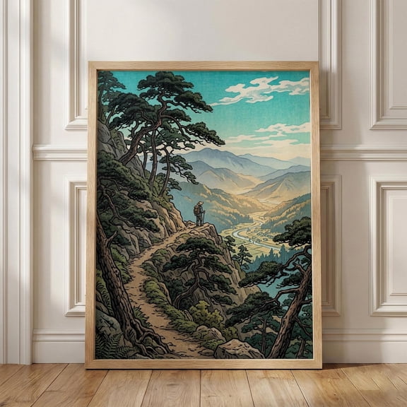 Japanese Mountain Hiking Woodblock Poster Unframed Paper Print