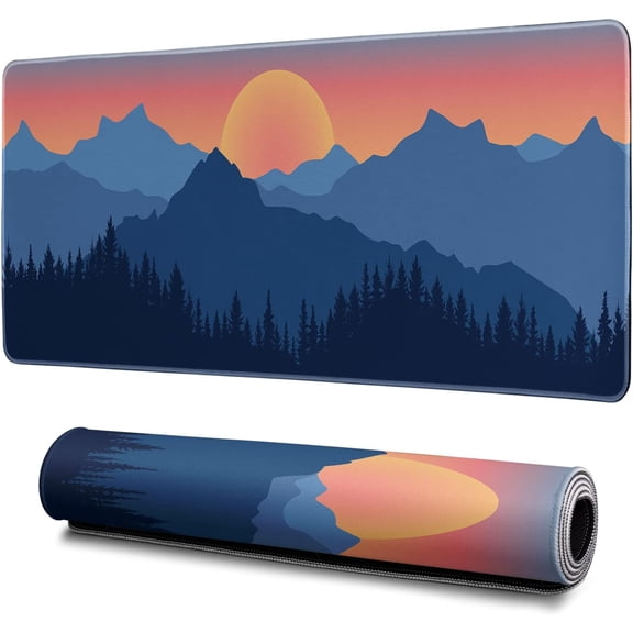 Japanese Mountain Landscape Mouse Pad XL Extended Large Gaming Mousepad with Nonslip Rubber Base and Stitched Edges, Ideal for Laptop Computer Keyboard Desk Mat at Home or Office