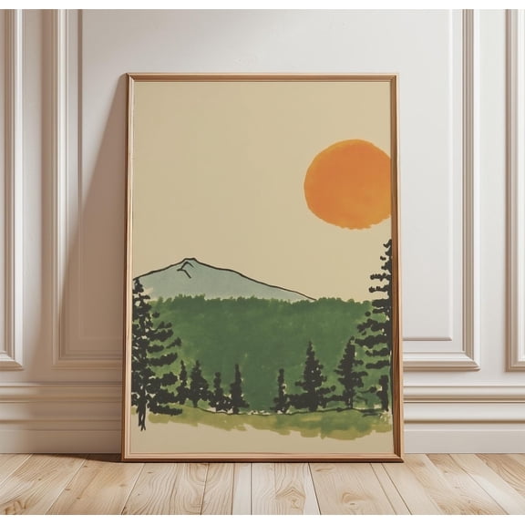 Japanese Mountain Minimal Landscape Sunset Nature Zen Forest Scenic Decor, Unframed Canvas