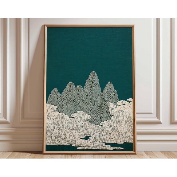 Japanese Mountain Minimalist Zen Landscape Wall Art Print, Unframed Paper Poster 24x36in