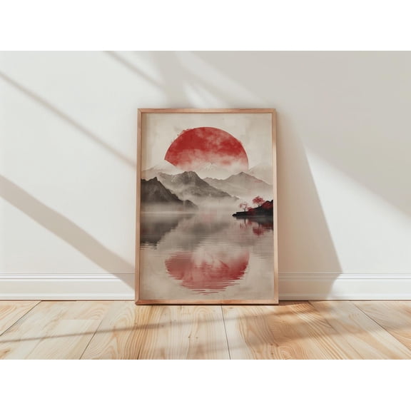 Japanese Mountain Red Sun Zen Meditation Wall Art Poster Unframed Paper Print