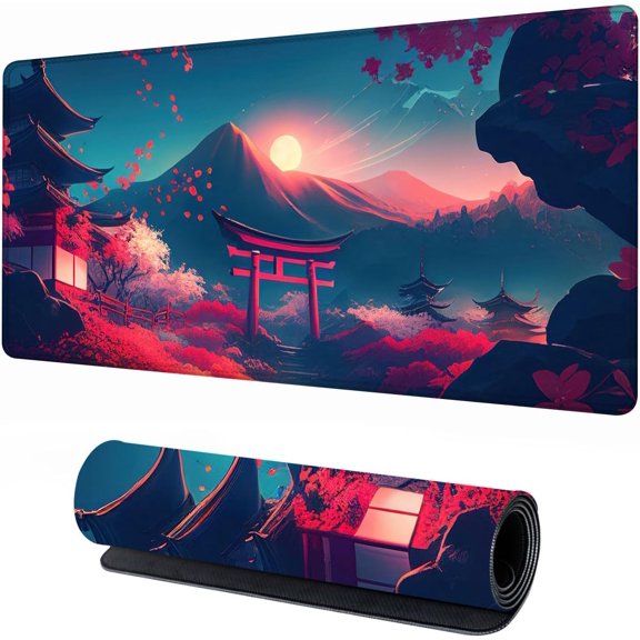 Japanese Mouse Mat, Large Extended Gaming Mouse Pad with Stitched Edges, Non-Slip Waterproof Rubber Base Mouse Pad for Office, Computer, Keyboard, Laptop and Home Desk Pad 31.5 x 15.7 Inch