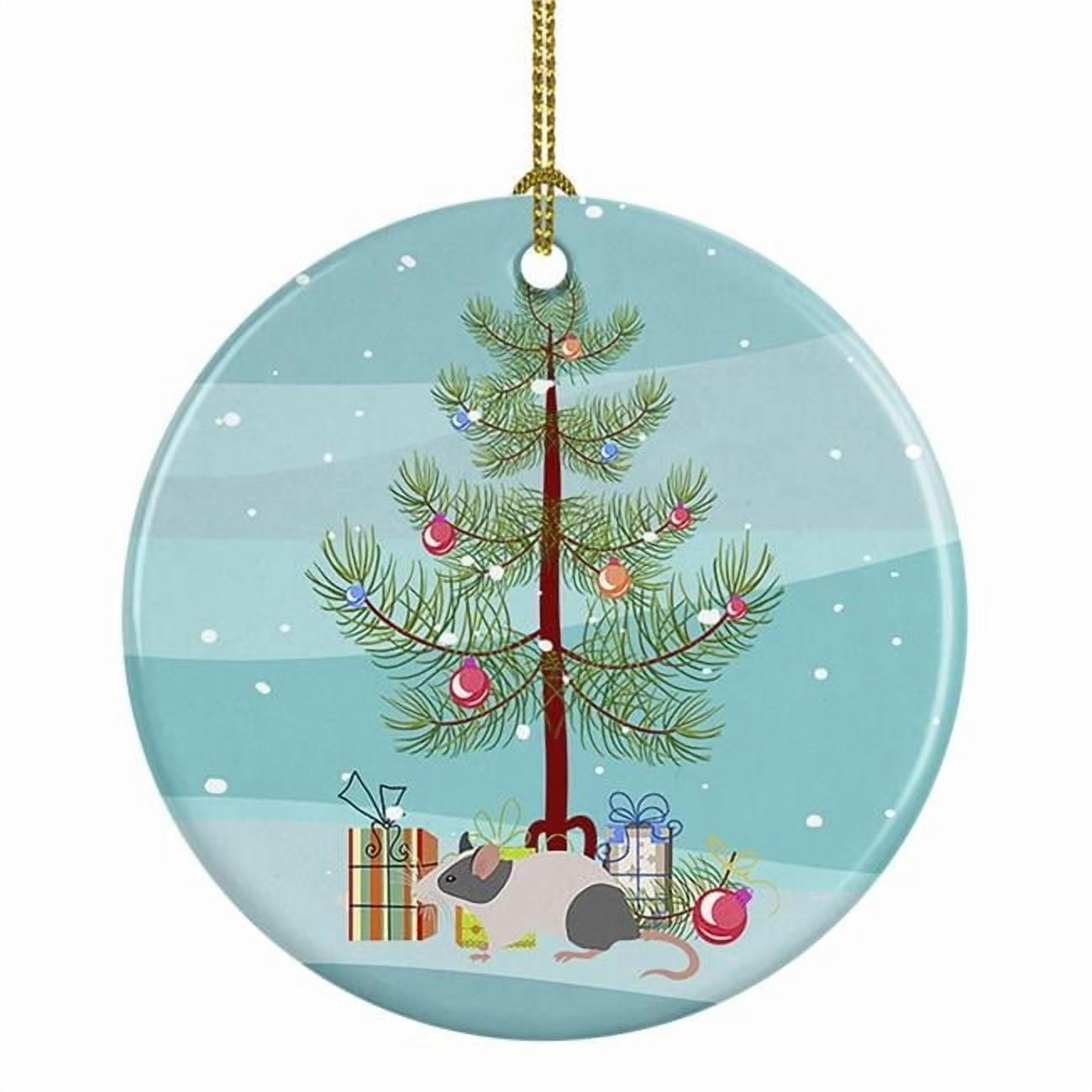 Japanese Mouse Merry Christmas Ceramic Ornament 2.8 in x 2.8 in