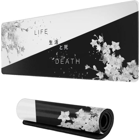 Japanese Mouse Pad Black White Cherry Blossom Mousepad Extended Gaming Mouse pad Large Non Slip Stitched Edges Office Desk pad 31.5 X 11.8 Inch