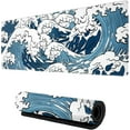 thumbnail image 1 of Japanese Mouse Pad Blue White Sea Wave Gaming Mousepad XL Extended Mouse pad Non Slip Mice Pad Stitched Edges Office Desk pad 31.5 X 11.8 Inch, 1 of 6