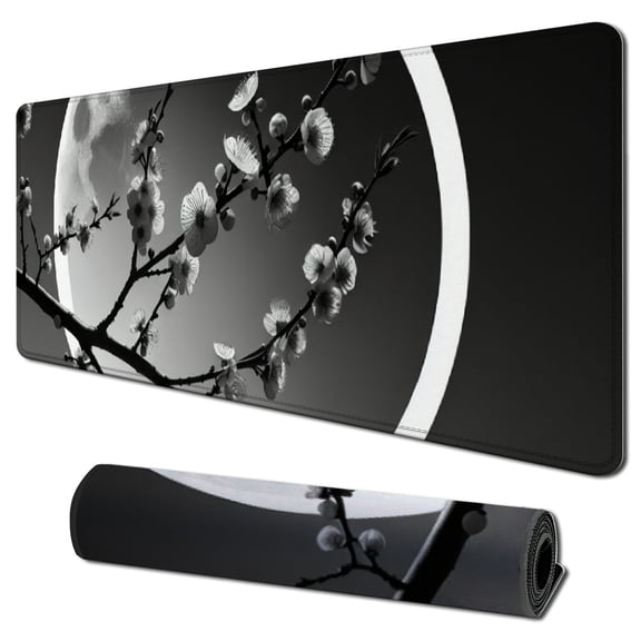 Japanese Mouse Pad Design Full Desk Gaming Mousepad Extended Large Non-Slip Rubber Base Keyboard Mat with Stitched Edges