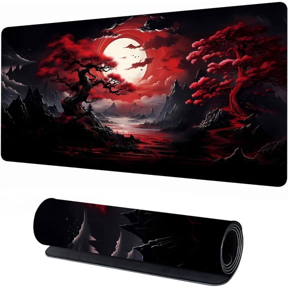 Japanese Mouse Pad, Large Japanese Desk Mat, XXL Anime Gaming Keyboard Mat, Non-Slip Rubber Base & Stitched Edges, Big Extended Desk Protector for Home Office, 31.5x15.7 Dark Canyon