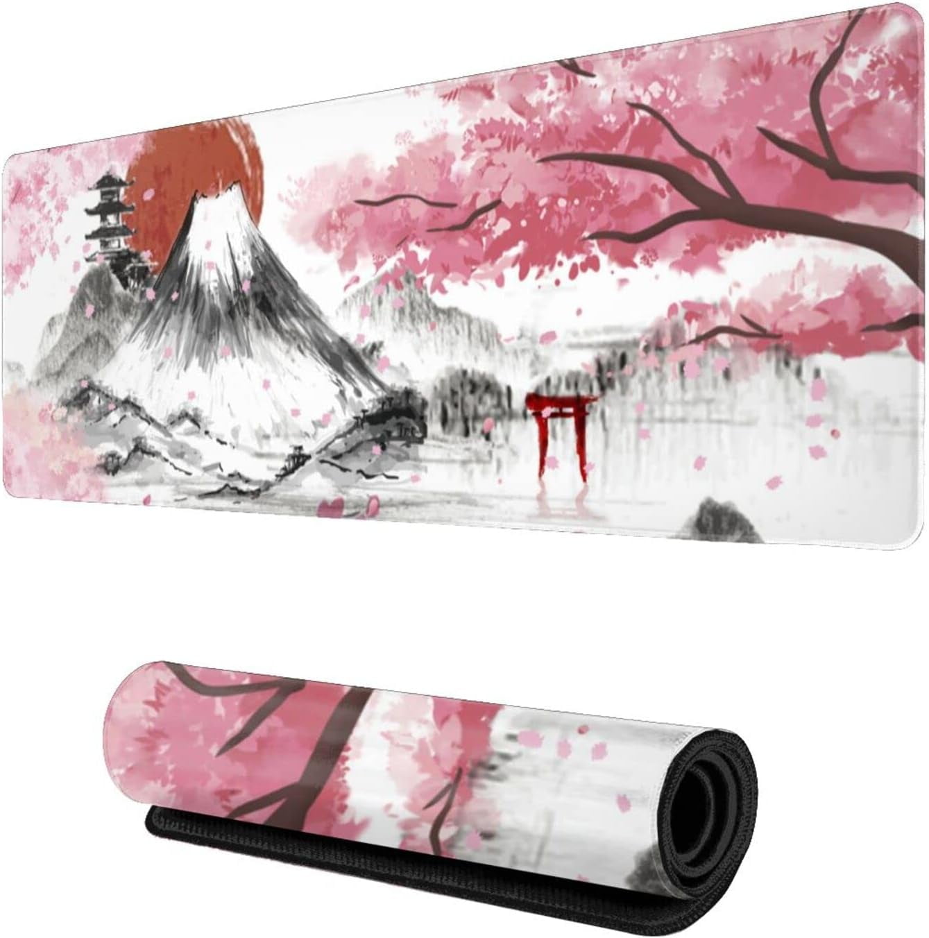 Japanese Mouse pad Cherry Blossom Gaming Mouse pad Extended XL Mousepad Non Slip Stitched Edges Office Desk pad 31.5 X 11.8 Inch
