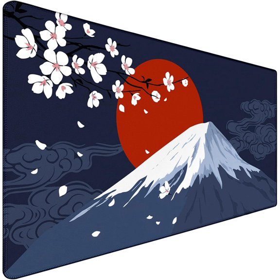 Japanese Mt Fuji Gaming Mouse Pad, Large Extended 31.5"x15.7" Durable Mousepad with Stitched Edges, Waterproof Non-Slip Base for Home Office Work