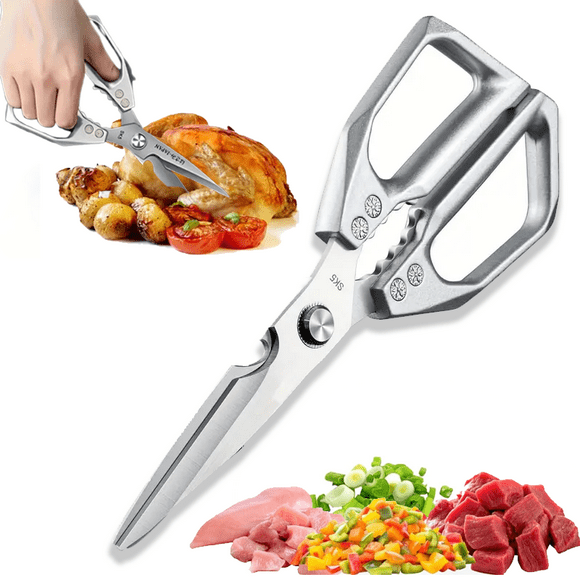 Japanese Multipurpose Kitchen Shears, 8 inch Stainless Steel Heavy Duty Kitchen Scissors, Professional Multi-Purpose Poultry Shears for Meat, Chicken, Fish, Herbs-Sliver