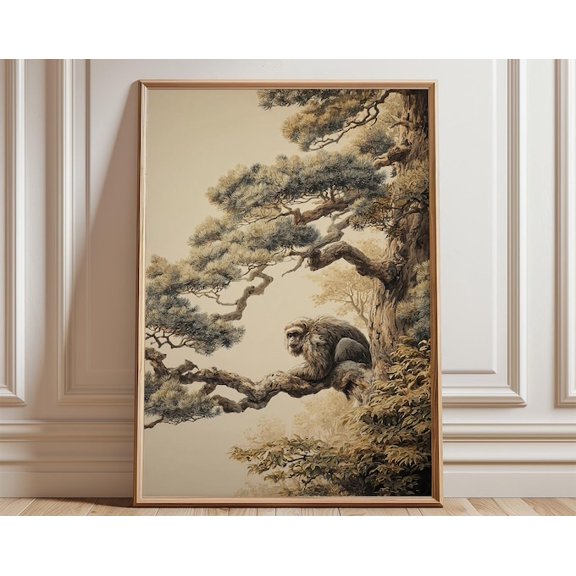Japanese Mythical Creature Mountain Forest Wall Art Print, Unframed Paper Poster 11x14in