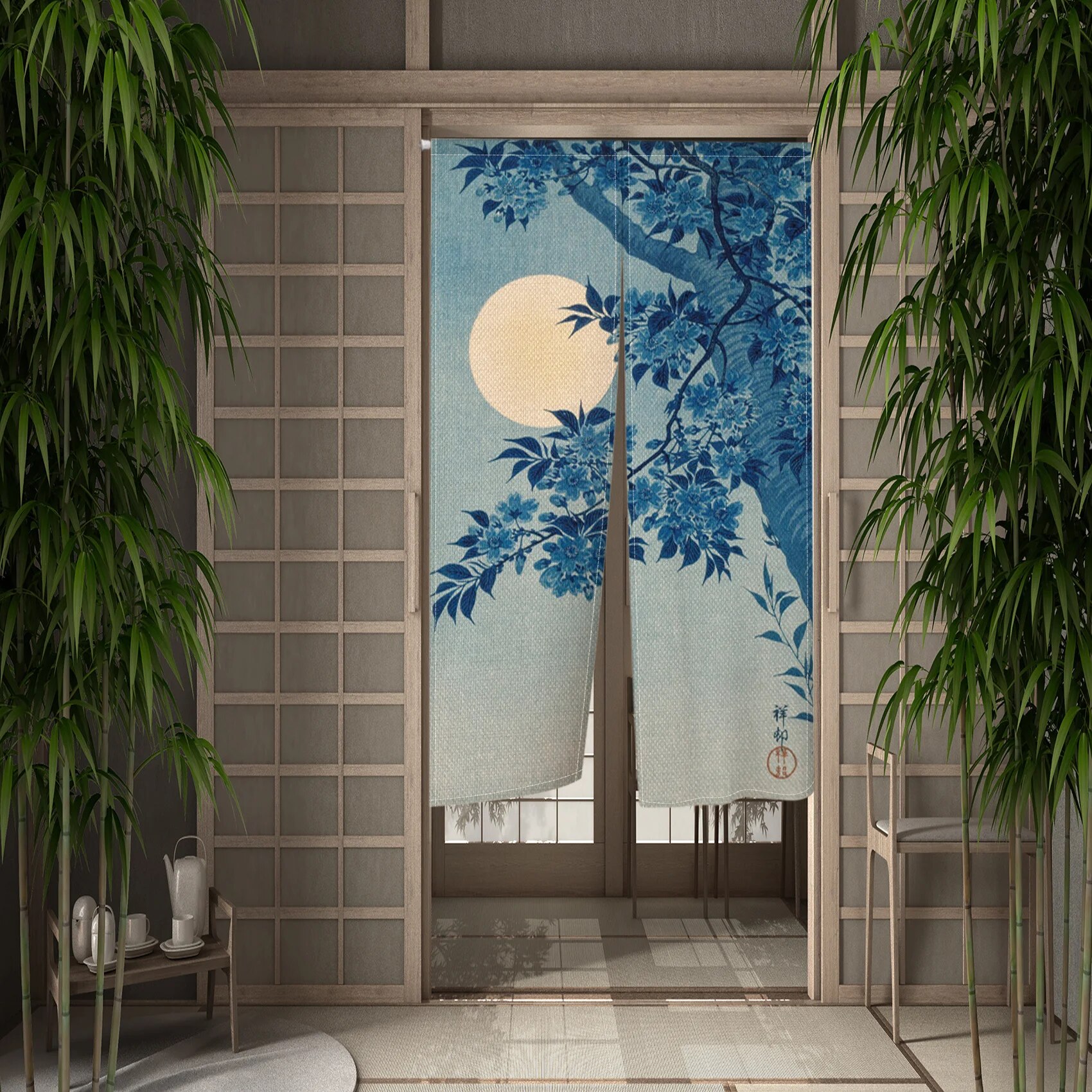 Japanese Natural Scene Flower Door Curtain Bedroom Kitchen Partition