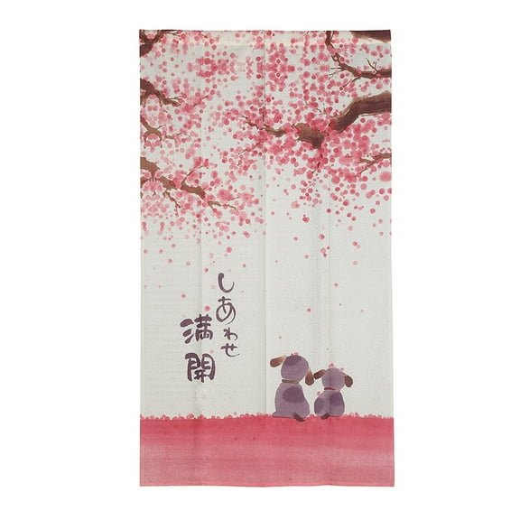 I-MART Noren Doorway Curtain 59"x33" – Happy Dogs Cherry Blossom Design, Japanese Door Curtain for Home, Kitchen, Bedroom, Office, Decorative Doorway Curtain for Doors and Rooms