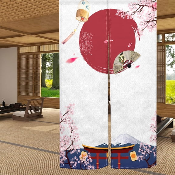 Japanese Noren Doorway Curtain,Cherry Blossom Sakura and Mount Fuji Tapestry for Wall Hanging Home Decor,33.5 x 59 inch