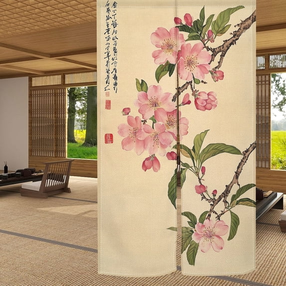 Japanese Noren Doorway Curtain Door Tapestry,(Flower,33.5 Inches x 59 Inches)